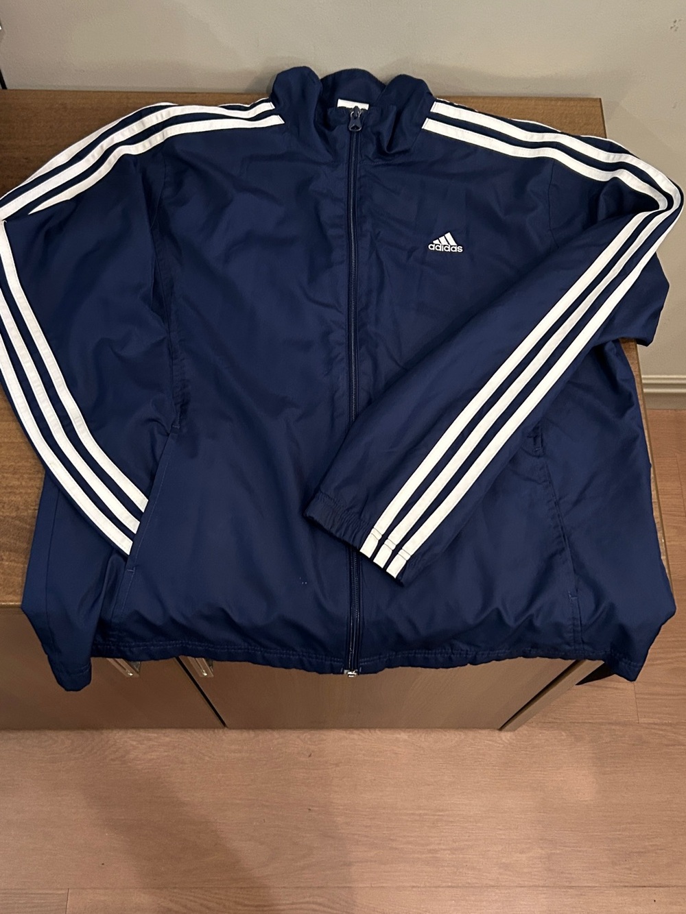 2005 Vintage Adidas Navy Lightweight Track Jacket with White Stripes